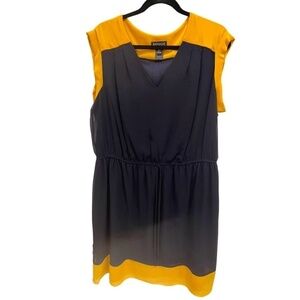 Enfocus Women Navy Blue and Yellow V Neck Sleeveless Sheer Overlay Dress 20W